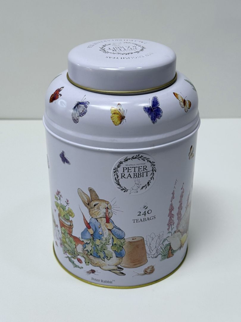 Peter Rabbit Collectible Metal Tea Tin Beatrix Potter Storage Container Butterfly Design
