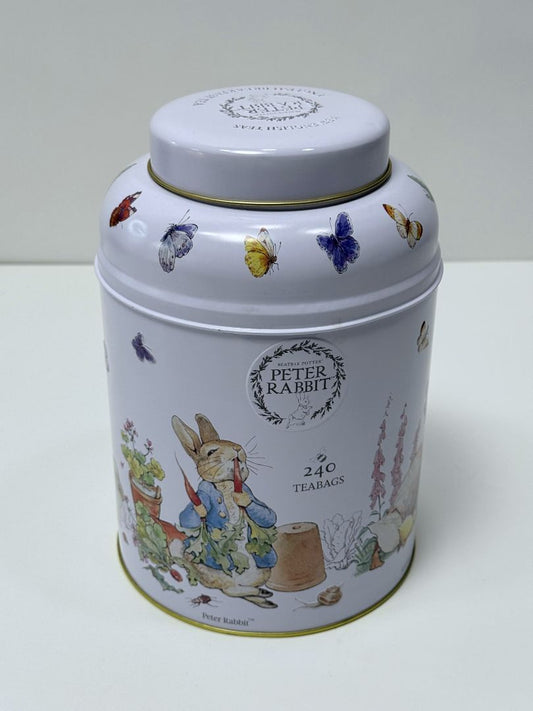 Peter Rabbit Collectible Metal Tea Tin Beatrix Potter Storage Container Butterfly Design