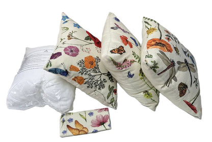 Set of 4 Decorative Pillows Butterfly Floral Pattern 16 Inch Square Throw Cushions