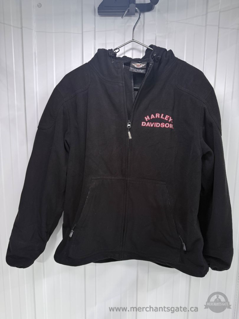 Harley-Davidson Men's Large Black Full Zip Hooded Fleece Jacket Eagle Motorcycle