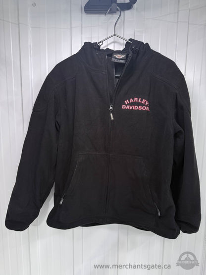 Harley-Davidson Men's Large Black Full Zip Hooded Fleece Jacket Eagle Motorcycle