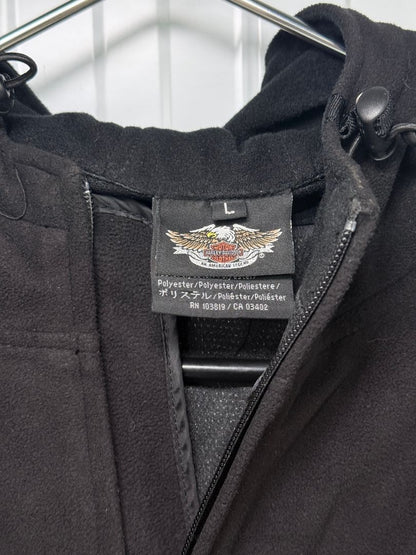 Harley-Davidson Men's Large Black Full Zip Hooded Fleece Jacket Eagle Motorcycle