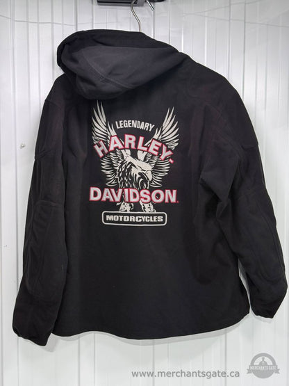 Harley-Davidson Men's Large Black Full Zip Hooded Fleece Jacket Eagle Motorcycle