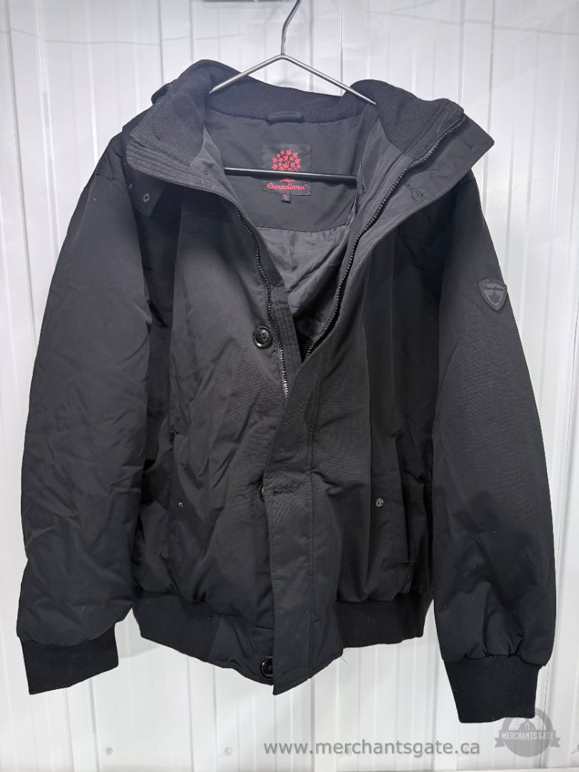 Canadiana Men's XL Black Down Feather Insulated Winter Bomber Jacket Hooded