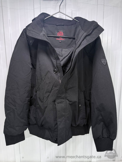Canadiana Men's XL Black Down Feather Insulated Winter Bomber Jacket Hooded