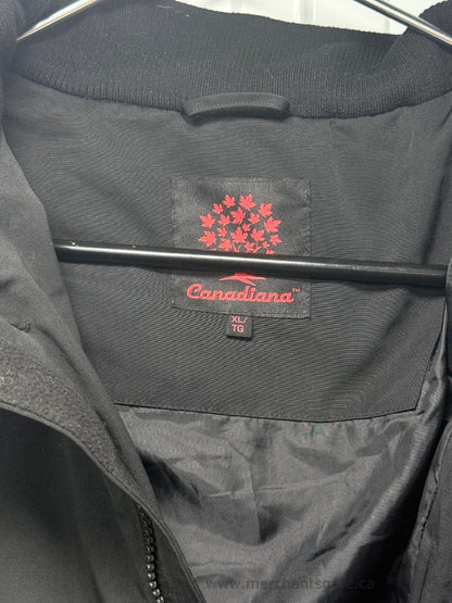 Canadiana Men's XL Black Down Feather Insulated Winter Bomber Jacket Hooded