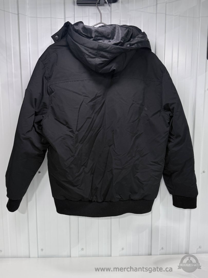 Canadiana Men's XL Black Down Feather Insulated Winter Bomber Jacket Hooded