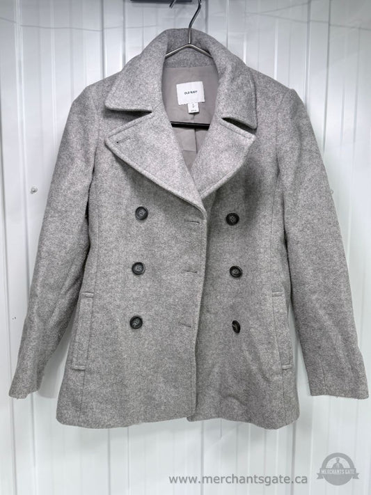 Old Navy Women's Small Grey Wool Blend Double Breasted Peacoat Jacket