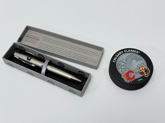 Calgary Flames NHL Collectibles – Pen in Gift Box & Souvenir Puck