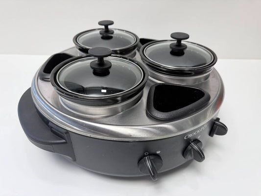 Crock Pot Triple Dipper Lazy Susan Slow Cooker With Three Stoneware Bowls SCRTD300BS