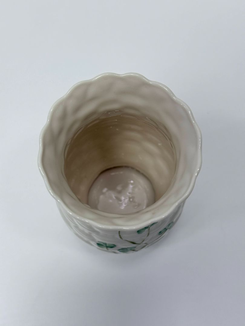 Belleek Ireland Kylemore Vase Shamrock Basketweave Porcelain Vintage
