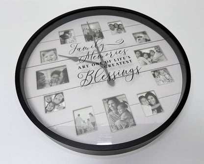 Large 20 Inch Wall Clock With Picture Frames Family Memories Blessings Quote