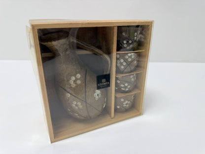 Japanese Ceramic Sake Set With Pitcher And Cups Floral Pattern 5 Piece Gift Box