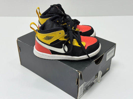 Air Jordan 1 Mid SE Toddler Sneakers Size 7C Black Red Yellow White