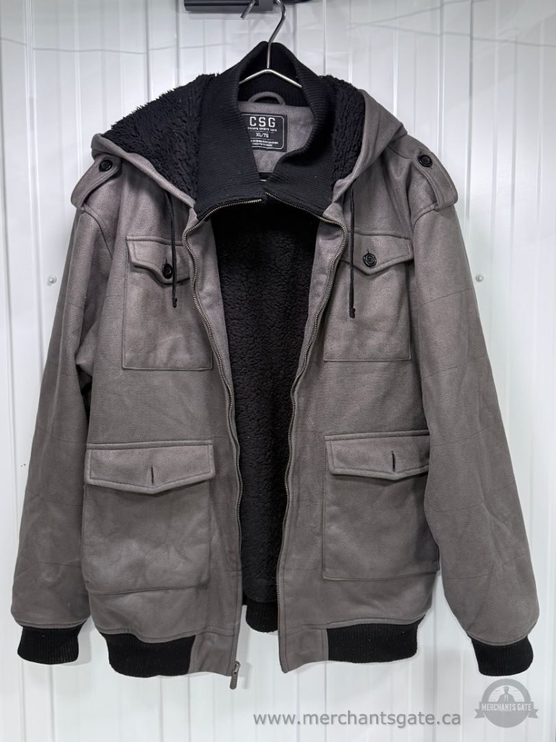 CSG Champs Sports Gear Men’s Grey Sherpa-Lined Hooded Jacket Size XL