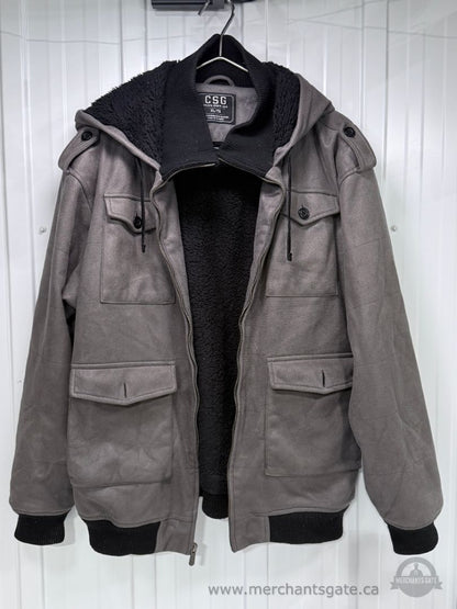 CSG Champs Sports Gear Men’s Grey Sherpa-Lined Hooded Jacket Size XL