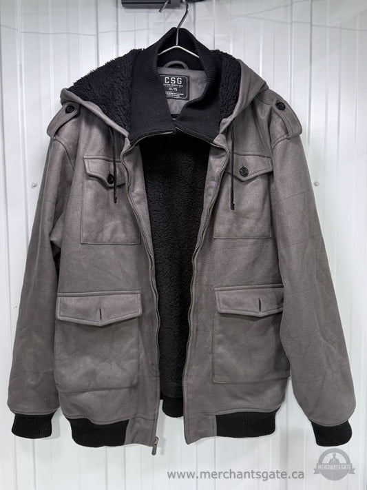 CSG Champs Sports Gear Men’s Grey Sherpa-Lined Hooded Jacket Size XL