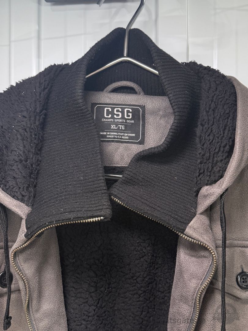 CSG Champs Sports Gear Men’s Grey Sherpa-Lined Hooded Jacket Size XL