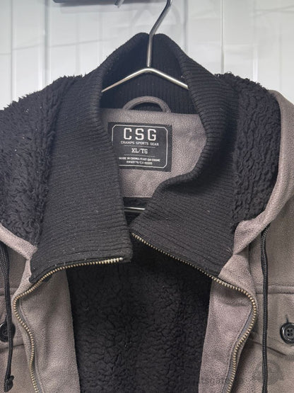 CSG Champs Sports Gear Men’s Grey Sherpa-Lined Hooded Jacket Size XL