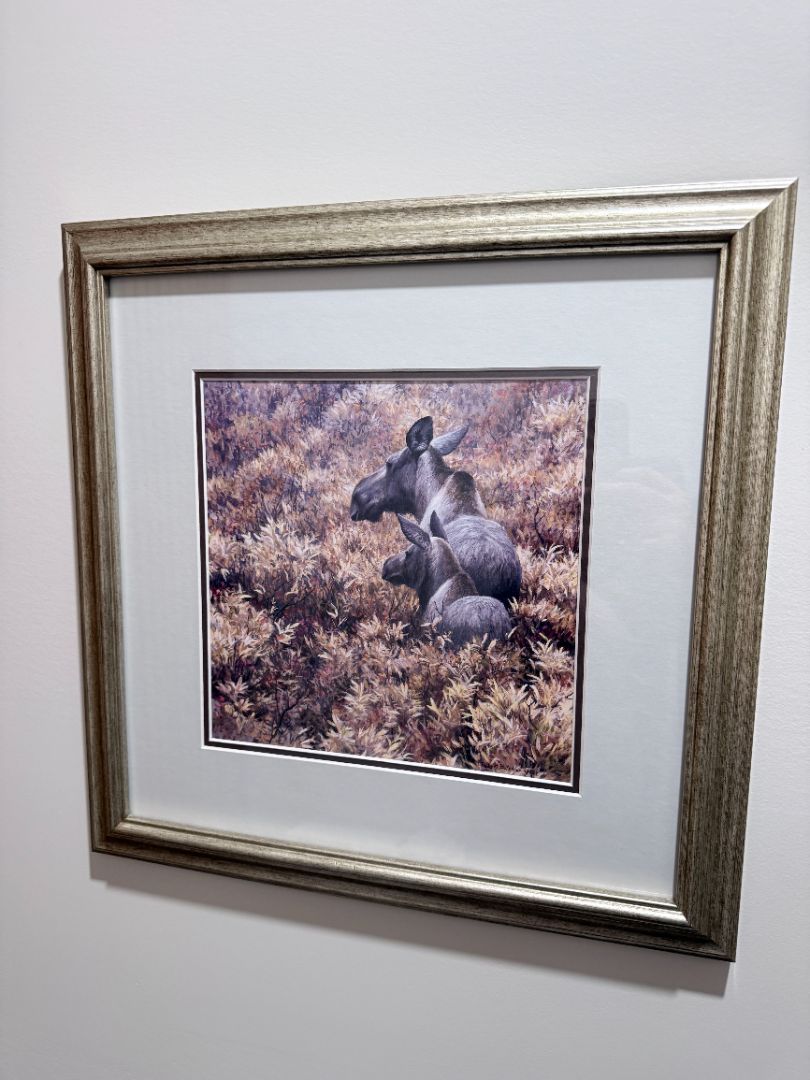 Robert Bateman “Fall Forage” Moose and Calf Framed Wildlife Print