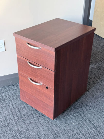 Rolling 3-Drawer Office Filing Cabinet with Castor Wheels – Wood Finish