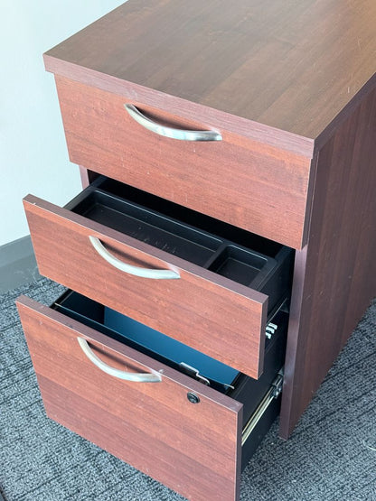 Rolling 3-Drawer Office Filing Cabinet with Castor Wheels – Wood Finish
