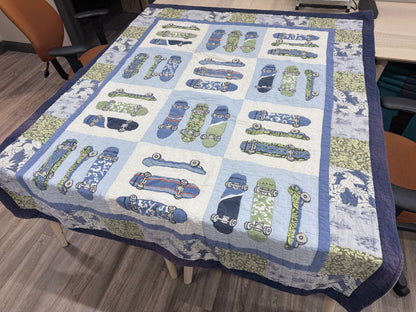 Pottery Barn Kids Skateboard Twin Quilt – Blue and Green 63" × 84"