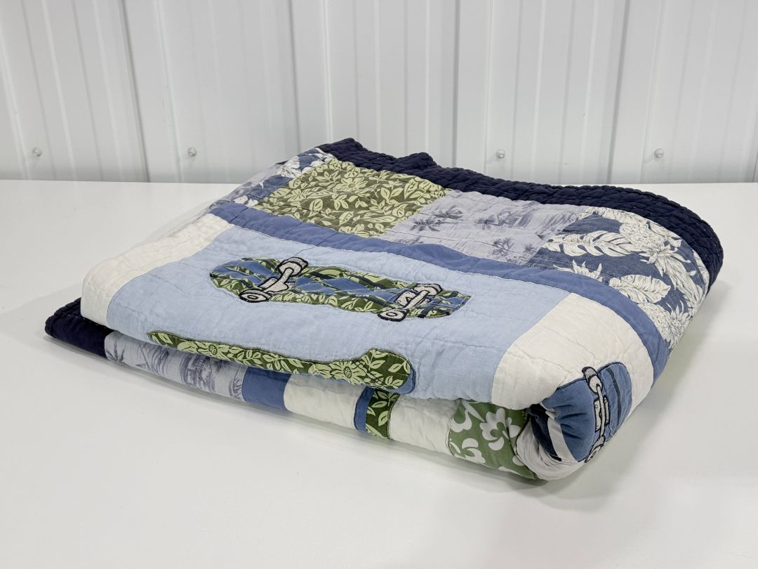Pottery Barn Kids Skateboard Twin Quilt – Blue and Green 63" × 84"