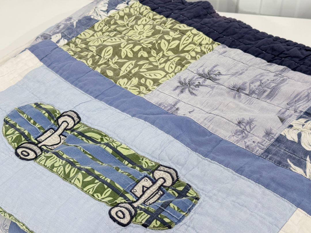 Pottery Barn Kids Skateboard Twin Quilt – Blue and Green 63" × 84"