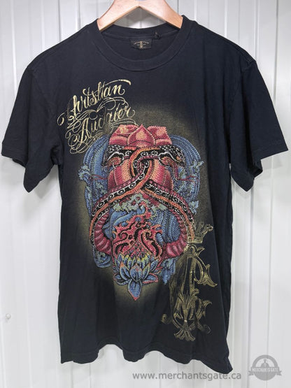 Christian Audigier Los Angeles Y2K Rhinestone Snake Heart Graphic T-Shirt