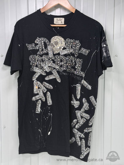 Dom Rebel Bullets Rhinestone Distressed Graphic T-Shirt Black Size Large