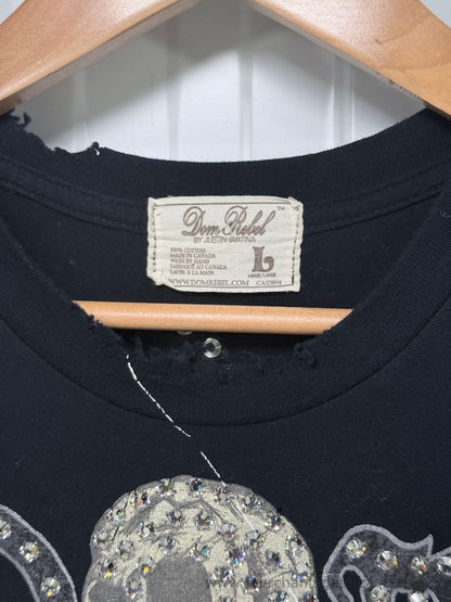 Dom Rebel Bullets Rhinestone Distressed Graphic T-Shirt Black Size Large