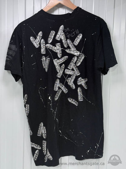 Dom Rebel Bullets Rhinestone Distressed Graphic T-Shirt Black Size Large