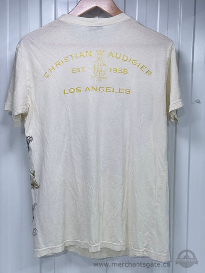 Christian Audigier Platinum Collection Skull & Wings Rhinestone T-Shirt Size Large