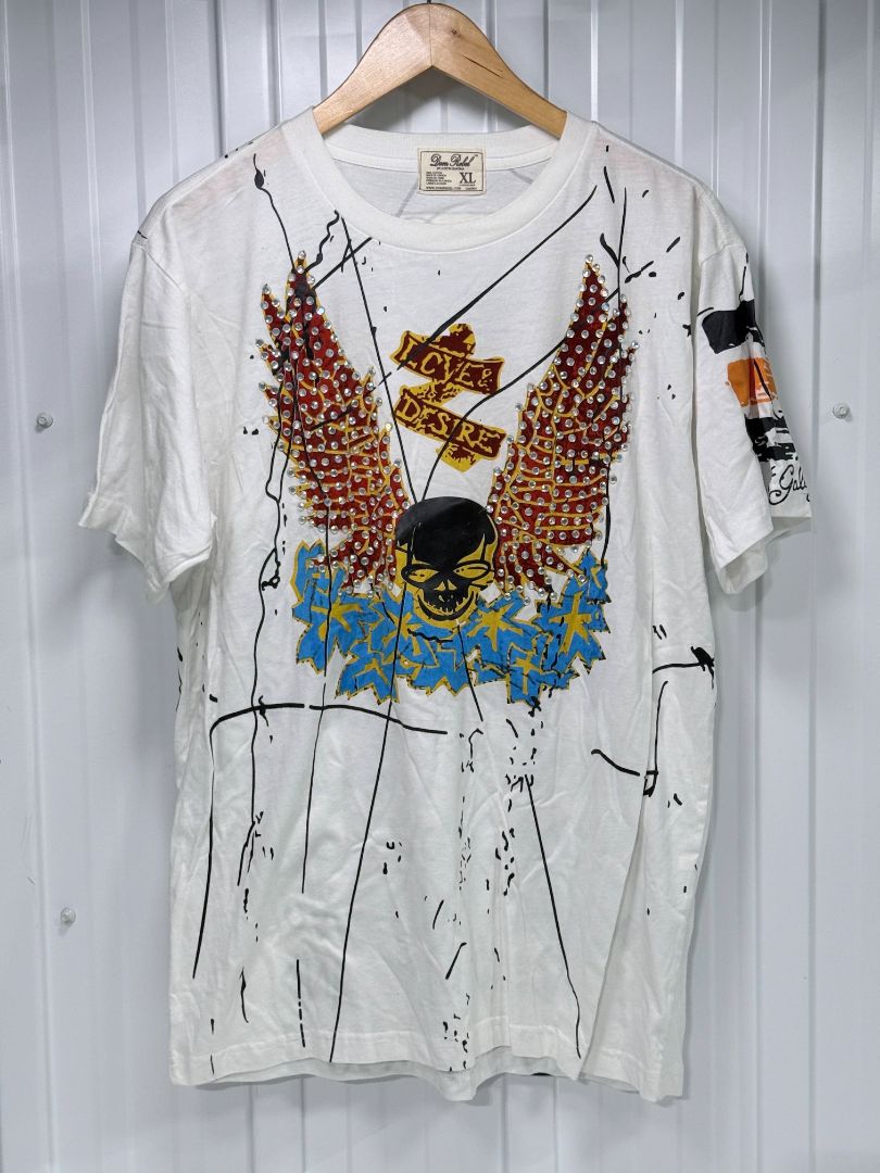 Dom Rebel Forbidden Paradise Rhinestone Skull Wings T-Shirt Men’s XL