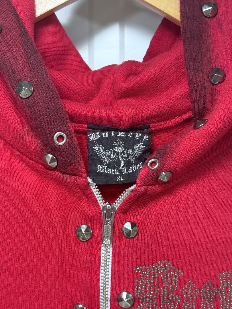 Title: Bulzeye Black Label Death Rider Rhinestone Skull Zip Hoodie Men’s XL
