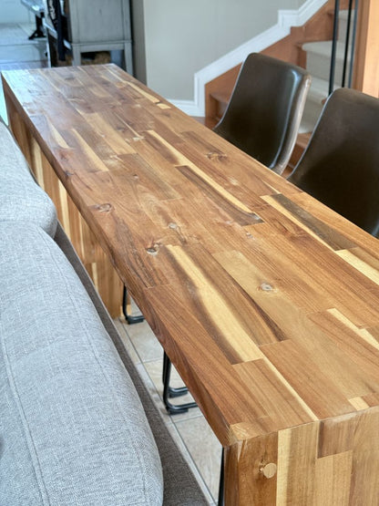 Custom Solid Wood Waterfall Sofa Bar Console Table – 72" x 14" x 36"