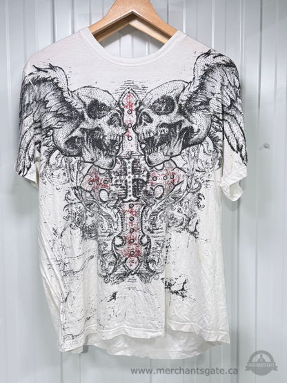 Lot of 2 Xzavier Unlimited Y2K Rhinestone Skull Graphic T-Shirts Sizes L and XL