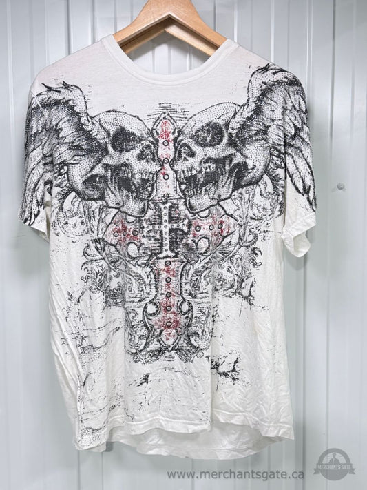 Lot of 2 Xzavier Unlimited Y2K Rhinestone Skull Graphic T-Shirts Sizes L and XL