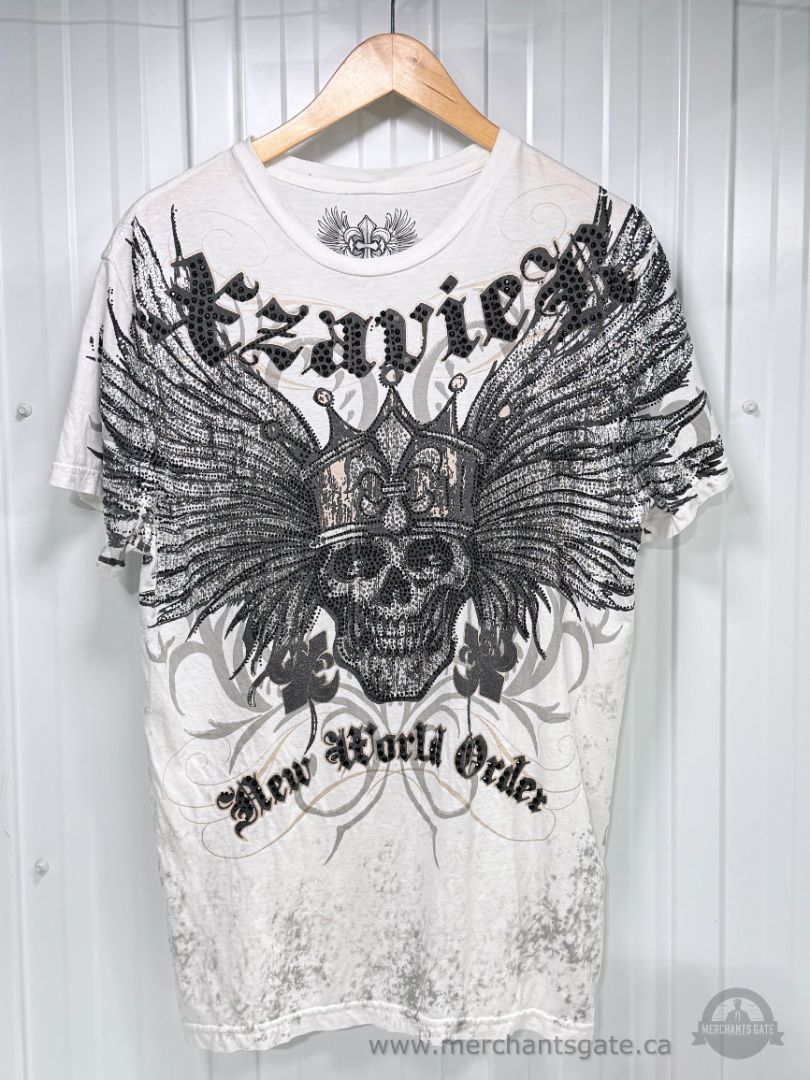 Lot of 2 Xzavier Unlimited Y2K Rhinestone Skull Graphic T-Shirts Sizes L and XL