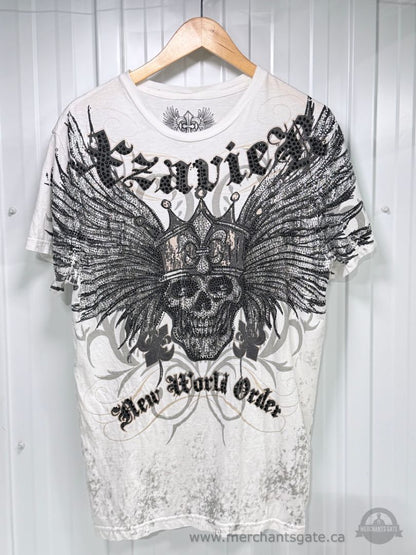 Lot of 2 Xzavier Unlimited Y2K Rhinestone Skull Graphic T-Shirts Sizes L and XL