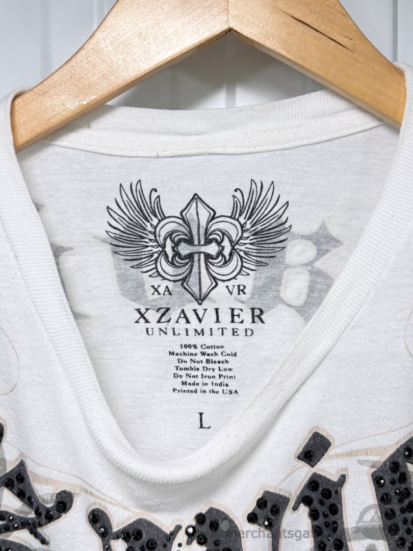 Lot of 2 Xzavier Unlimited Y2K Rhinestone Skull Graphic T-Shirts Sizes L and XL