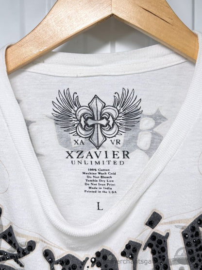 Lot of 2 Xzavier Unlimited Y2K Rhinestone Skull Graphic T-Shirts Sizes L and XL