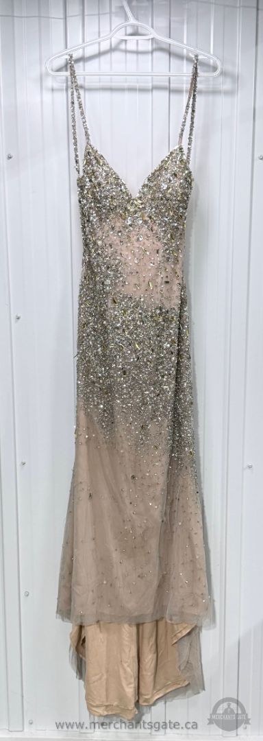 Anais Designs Fully Beaded Champagne Formal Prom Evening Gown Size 4
