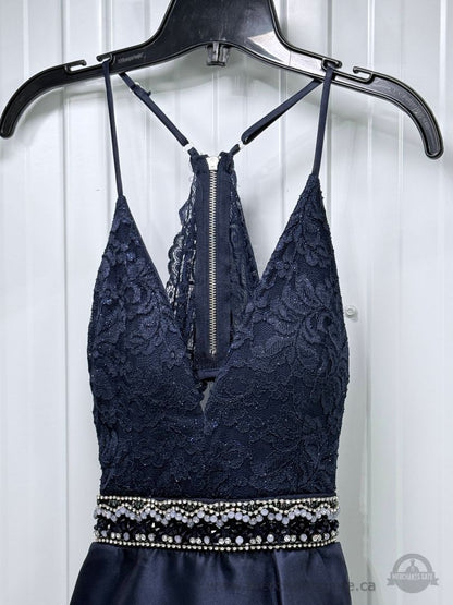 Le Château Navy Blue Lace High-Low Formal Prom Dress Size 7