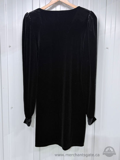 ONLY Women’s Black Velvet Velour Long-Sleeve V-Neck Dress Size 4