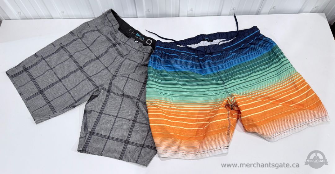 Men’s OP Flex Shorts and Striped Swim Trunks Lot