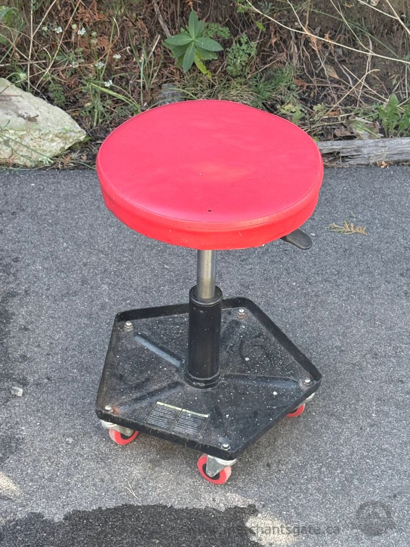 Adjustable Rolling Mechanic Shop Stool with Padded Seat, Tool Tray and Casters