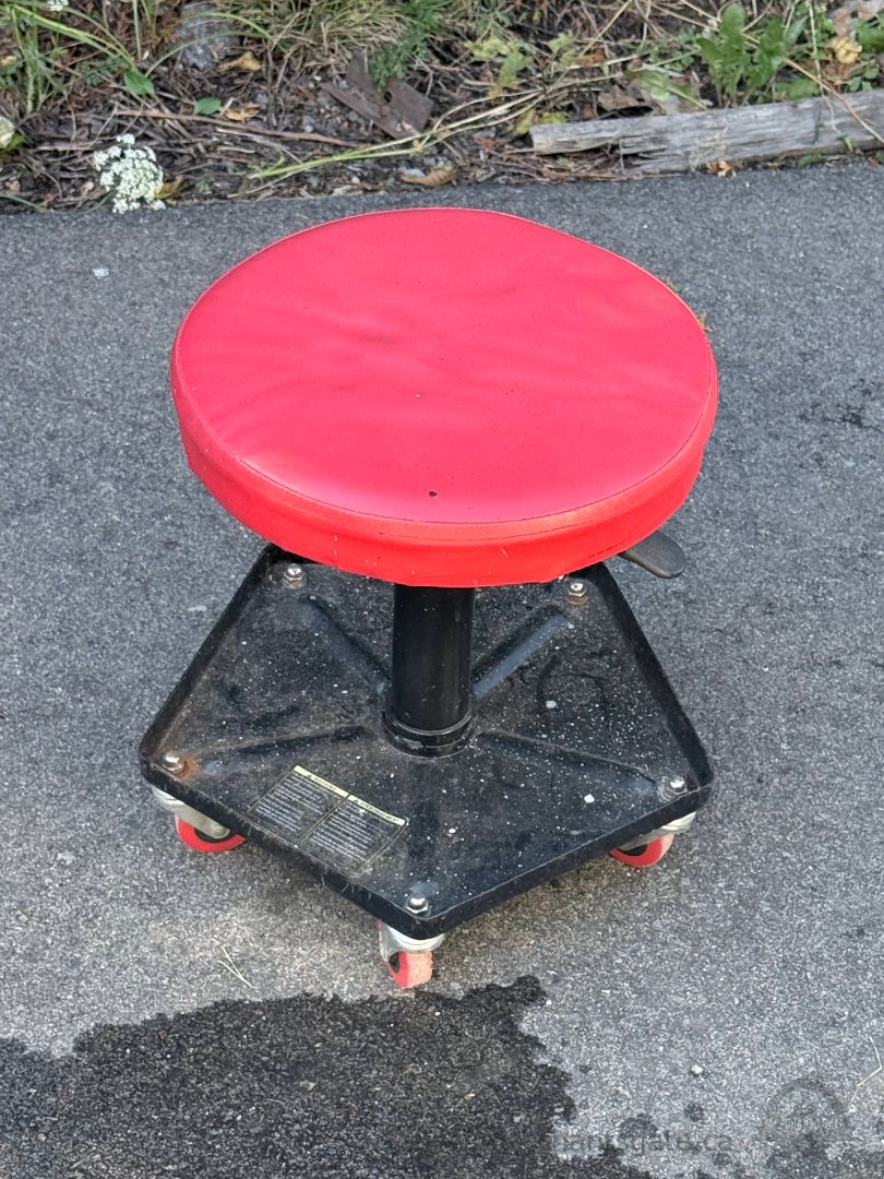 Adjustable Rolling Mechanic Shop Stool with Padded Seat, Tool Tray and Casters