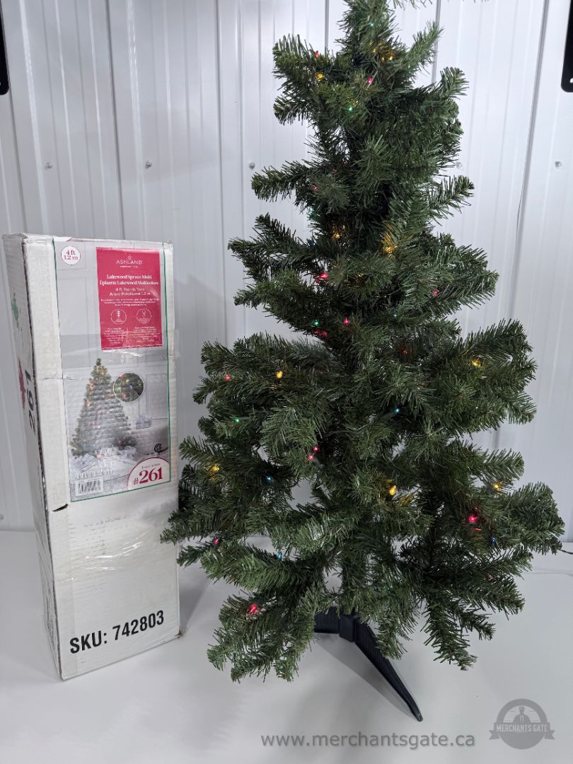 Ashland Lakewood Spruce 4-Foot Pre-Lit Artificial Christmas Tree with Multicolour Lights